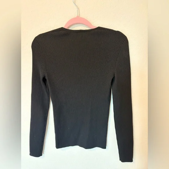 Theory Black Square Neck Portrait Evian Long Sleeve Top Largr - Picture 5 of 7